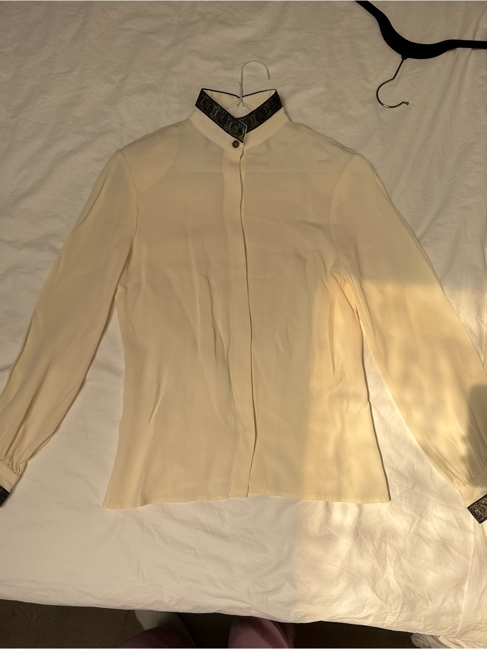 Betsey Johnson Cream Button-Front Blouse with Black Trim